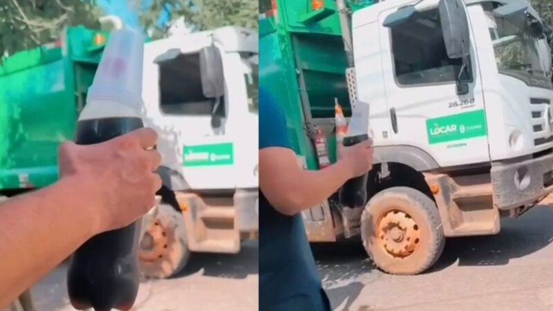Moradores oferecem refrigerante para coletores de lixo durante trabalho em Cuiabá; veja vídeo