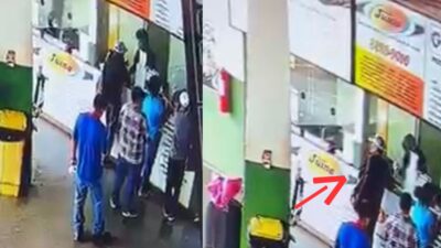 Câmera flagra homem furtando carteira esquecida por passageiro sobre balcão em rodoviária de Tangará; veja vídeo