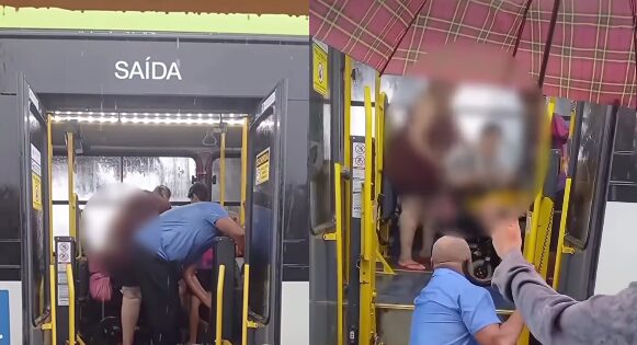 Sob chuva forte, motorista do transporte público não hesita e ajuda cadeirante a embarcar; veja vídeo