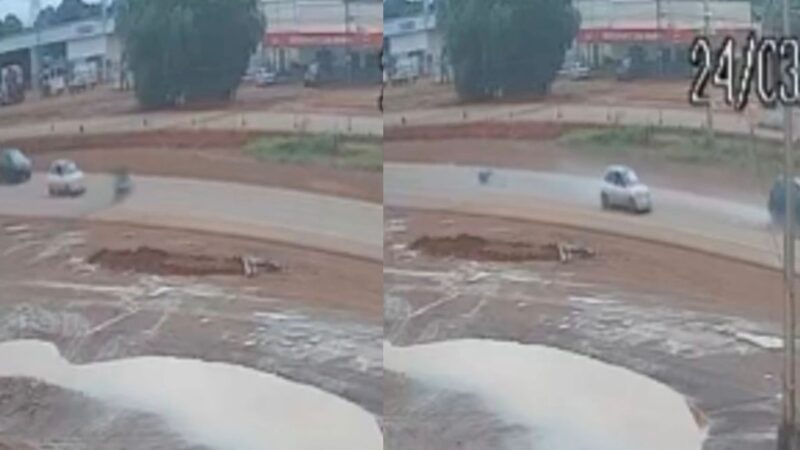 Câmera registra momento em que mulher escapa de acidente grave entre veículos em Sinop; veja vídeo