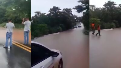 Motoristas registram rodovia completamente alagada após forte chuva na Estrada da Guia; veja vídeo
