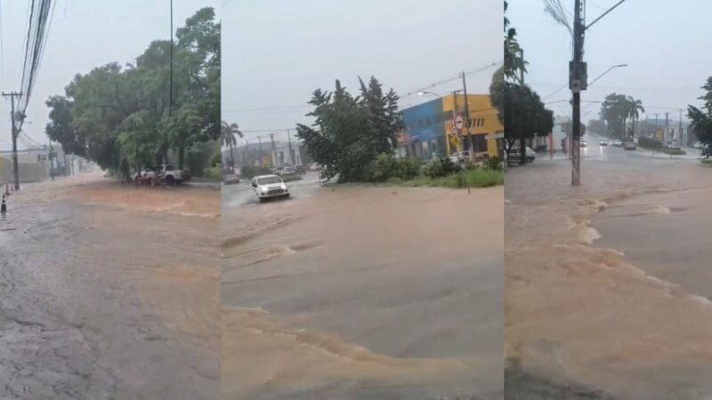 Morador grava ruas tomadas pela água após córrego transbordar durante chuva em Cuiabá; veja vídeo