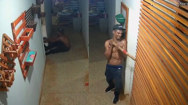 Câmera registra criminoso arrombando portas e furtando itens de loja em VG; veja vídeo
