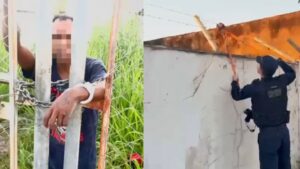PM prende homem após flagrá-lo no alto de torre furtando fios de cobre em Cuiabá; veja vídeo