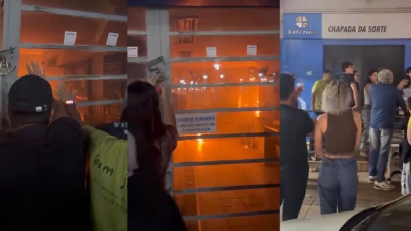 Vídeo mostra moradores tentando conter fogo em lotérica no centro de Chapada dos Guimarães; veja vídeo