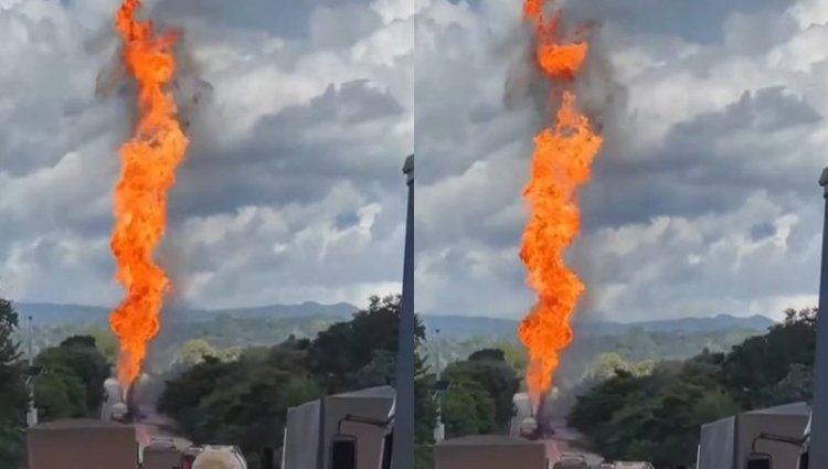 Caminhão-tanque carregado com etanol pega fogo após acidente na BR-364; veja vídeo