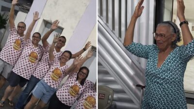 10 filhos se reúnem e surpreendem mãe de 91 anos com noite especial de aniversário; veja vídeo