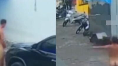 Câmera registra homem nu circulando entre comércios no centro de Cuiabá; veja vídeo