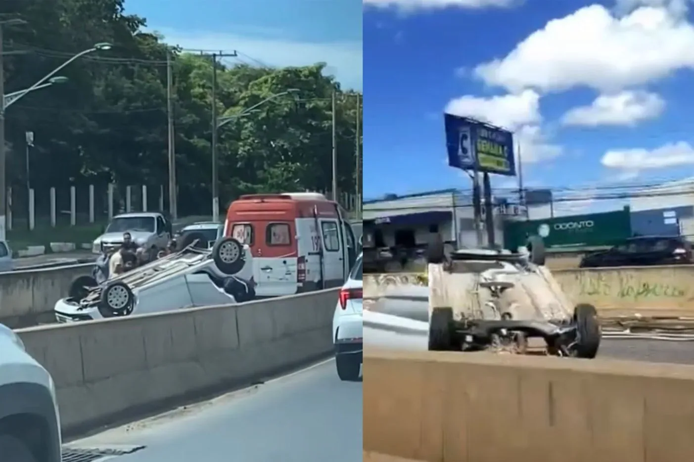 Motorista de aplicativo capota veículo e passageira fica ferida em Cuiabá; veja vídeo