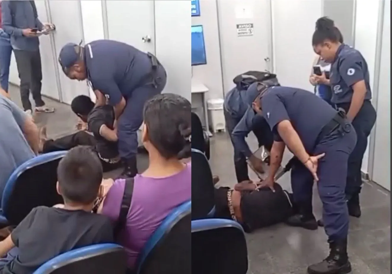 Homem é carregado por seguranças após surto durante atendimento no INSS em Cuiabá; veja vídeo