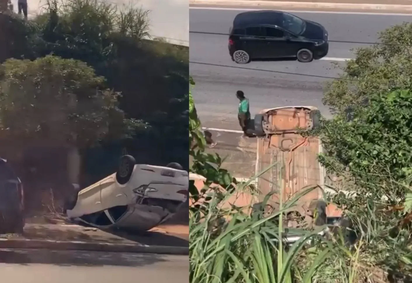 Motorista erra caminho e capota carro na Avenida Miguel Sutil em Cuiabá; veja vídeo