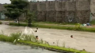 Crianças nadam em água de enchente e cena gera alerta em Ananindeua; veja vídeo