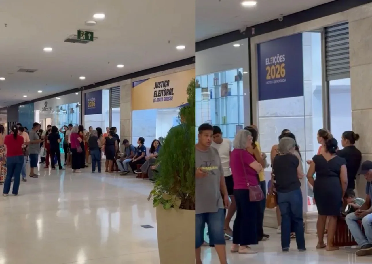 Moradores enfrentam filas para regularizar título eleitoral em shopping de Cuiabá; veja vídeo