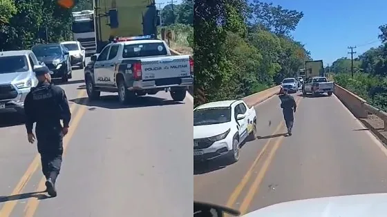 Suspeito de roubo de caminhão pula de ponte, tenta fugir nadando e acaba preso pela PM em Sinop; veja vídeo