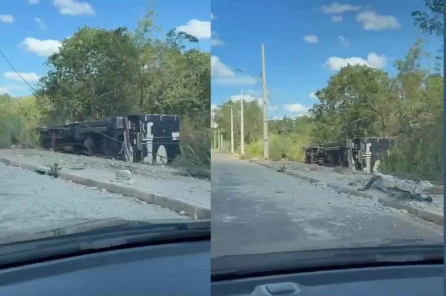 Motorista perde o controle, capota caminhão e derruba poste em Cuiabá; veja vídeo