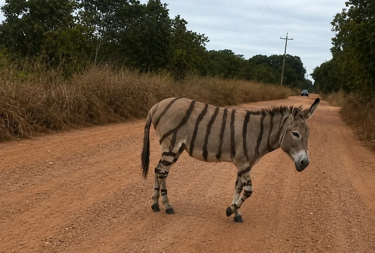 Motorista registra burro pintado com listras em estrada de Cuiabá; veja vídeo