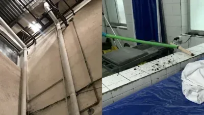 Pacientes são atingidos por detritos dentro de hospital durante retirada de telhas; veja vídeo