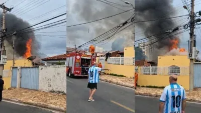 VÍDEO: Fogo atinge casa no bairro Santa Helena e ameaça imóveis próximos em Cuiabá