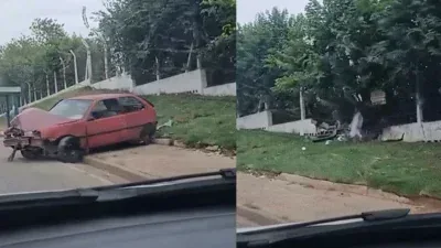 Motorista perde controle da direção e bate veículo contra muro durante madrugada em Cuiabá; veja video