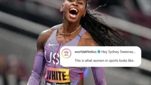 Entidade mundial do atletismo responde a Sydney Sweeney após polêmica com campanha publicitária